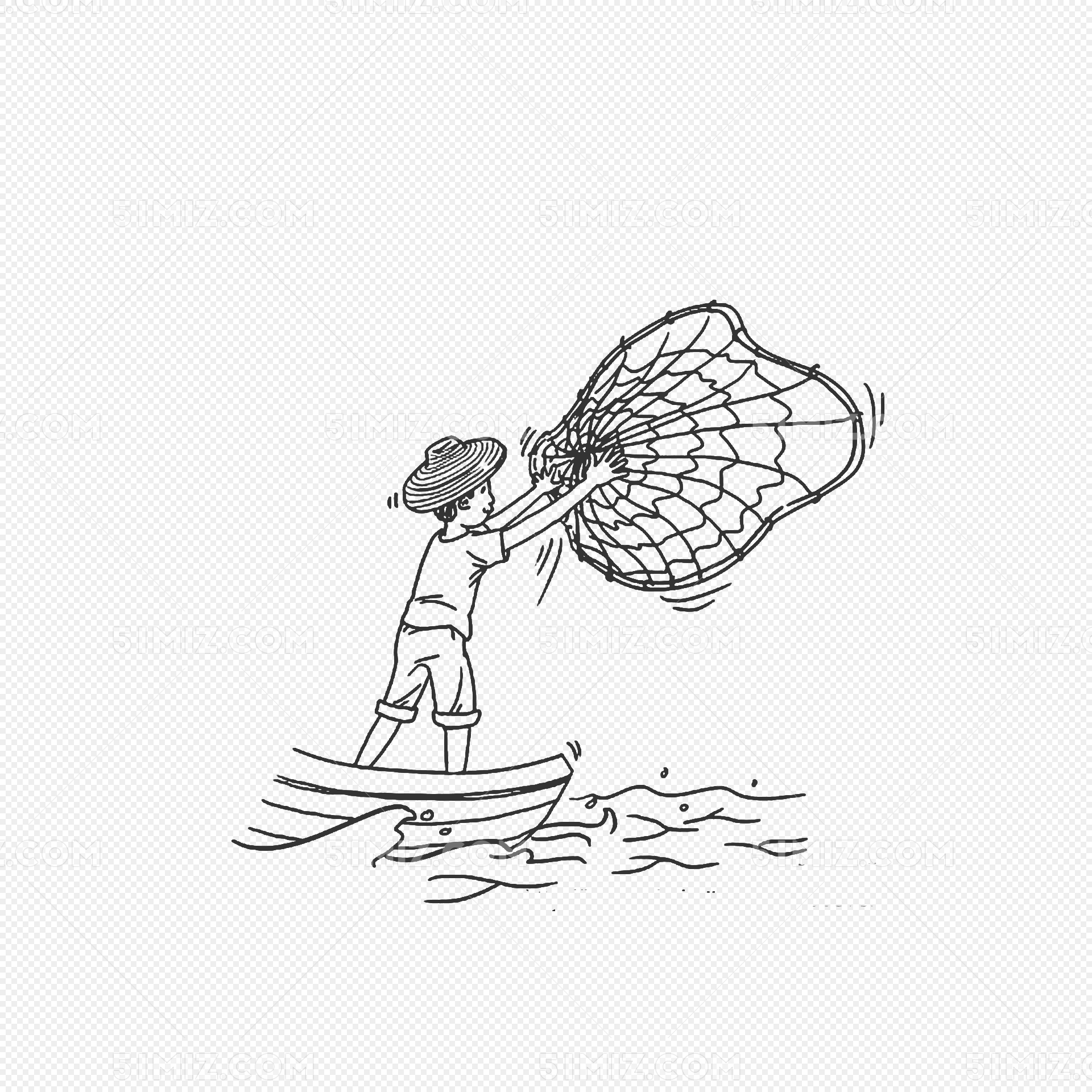 海鲜鱼手绘卡通黑白简笔画图片_装饰图案_设计元素-图行天下素材网