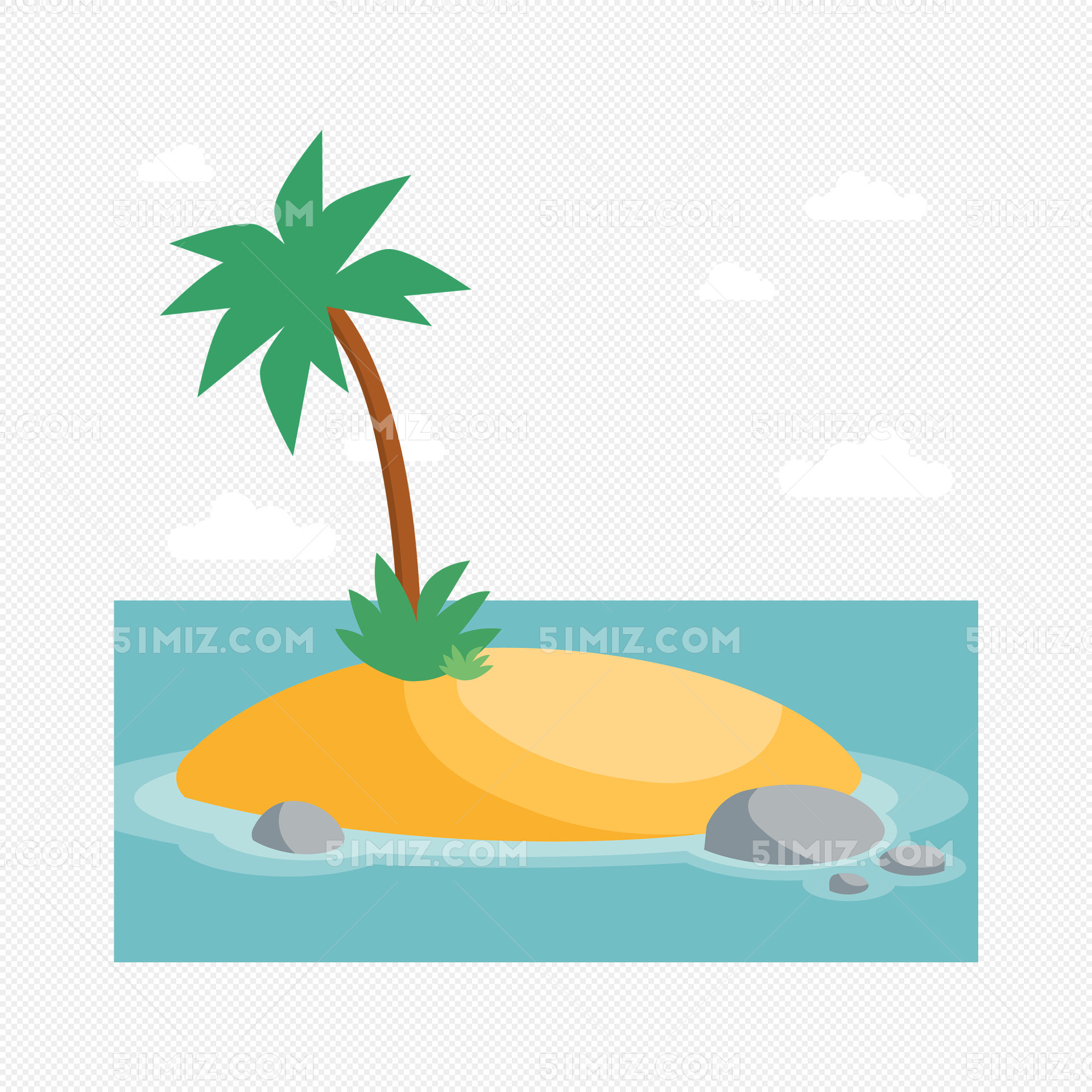 黄色太阳椰子树卡通素材免费下载 - 觅知网