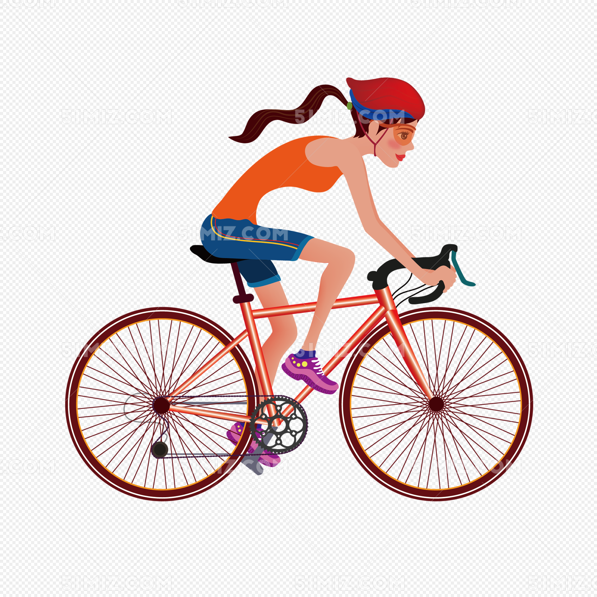 骑自行车的女孩背着背包在自行车道上骑车。照片摄影图片_ID:163592384-Veer图库
