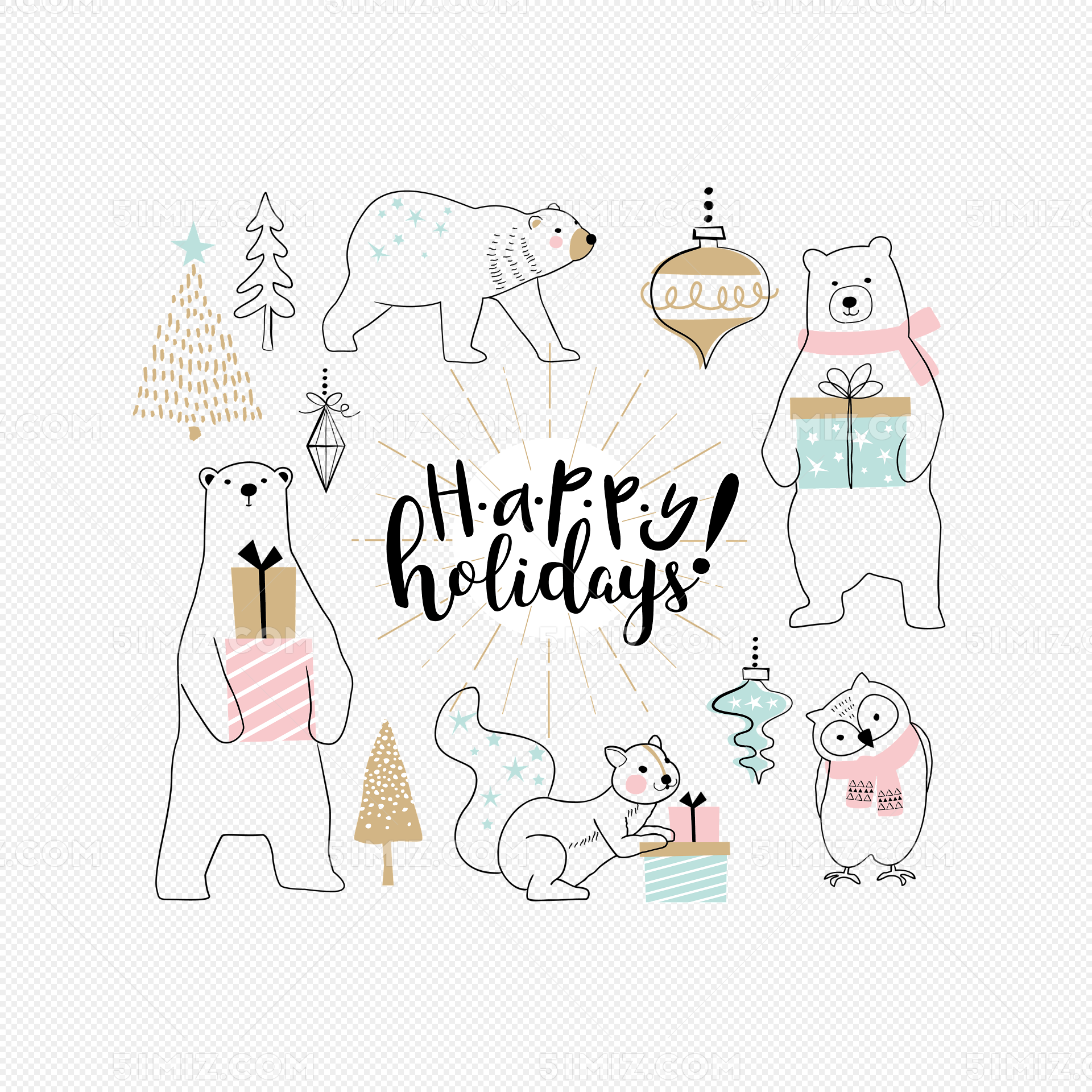 矢量圣诞手绘动物背景图片素材免费下载 觅知网