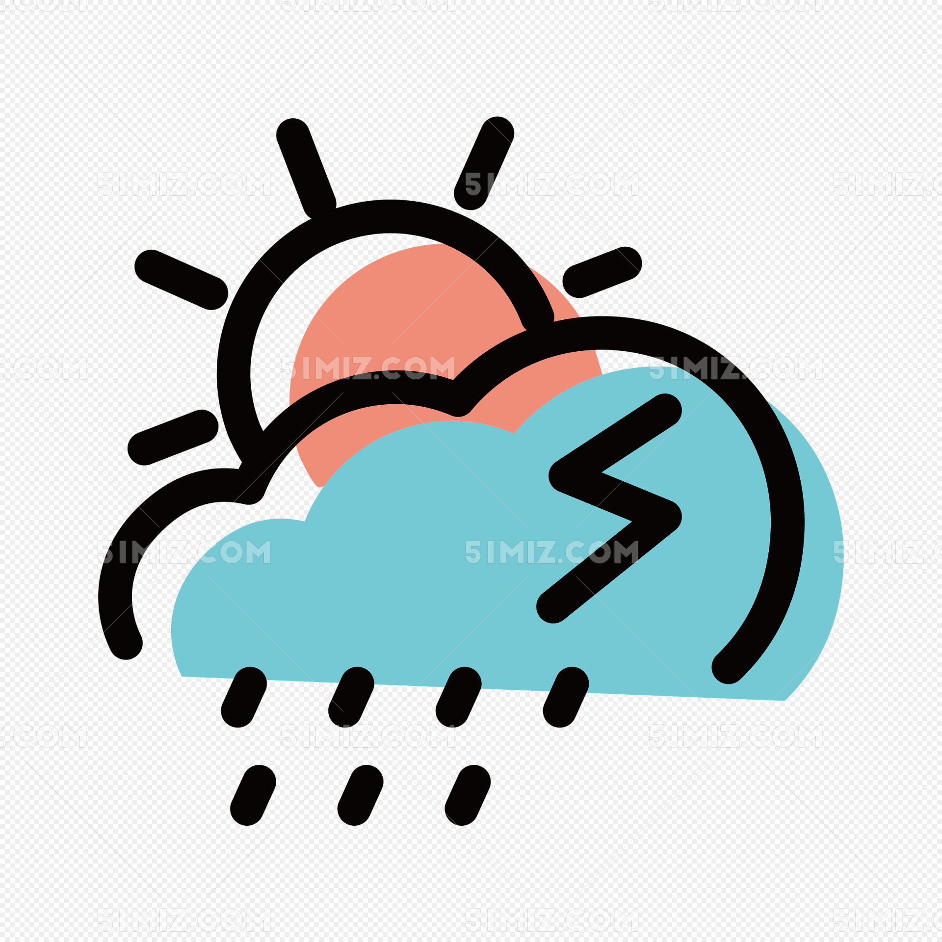 可爱卡通云朵雨滴下雨素材免费下载 - 觅知网