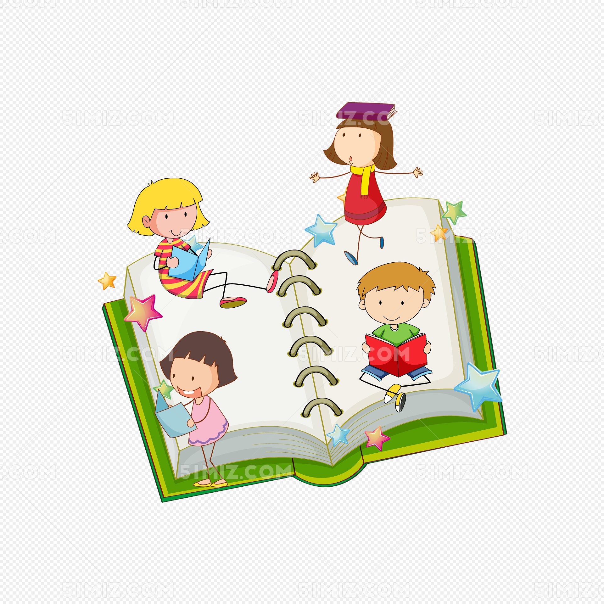 Cartoon Boy And Girl Sitting Together Reading A Book, Book, Reading ...