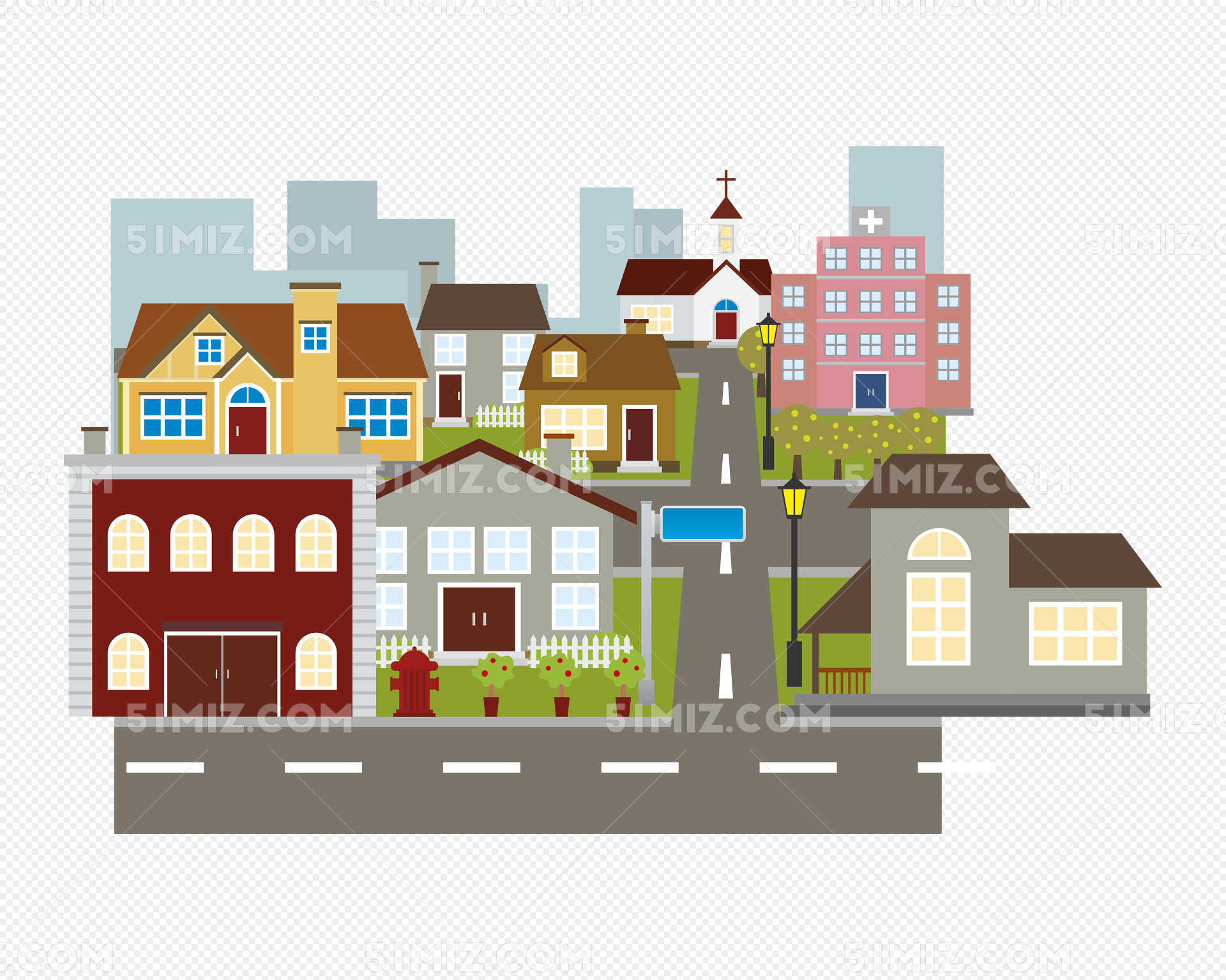 彩色扁平卡通美国城市建筑图片素材免费下载 - 觅知网
