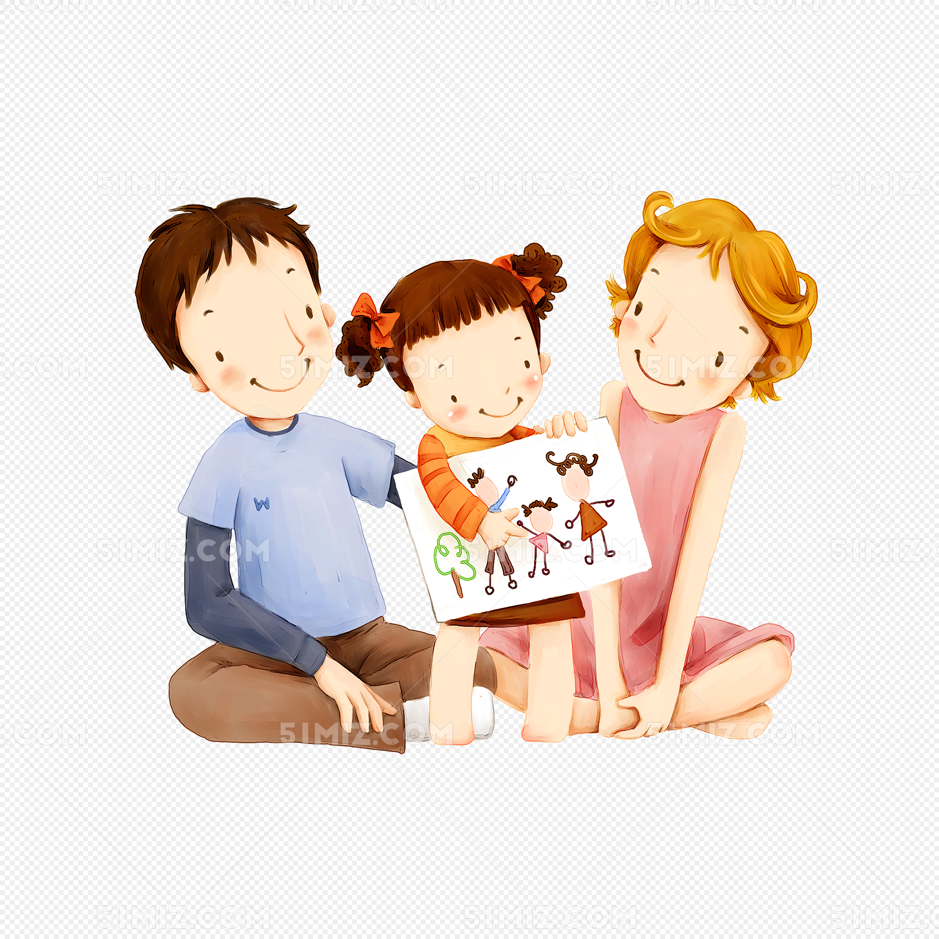 母亲节母女手绘儿童插画温馨图片_装饰图案_设计元素-图行天下素材网