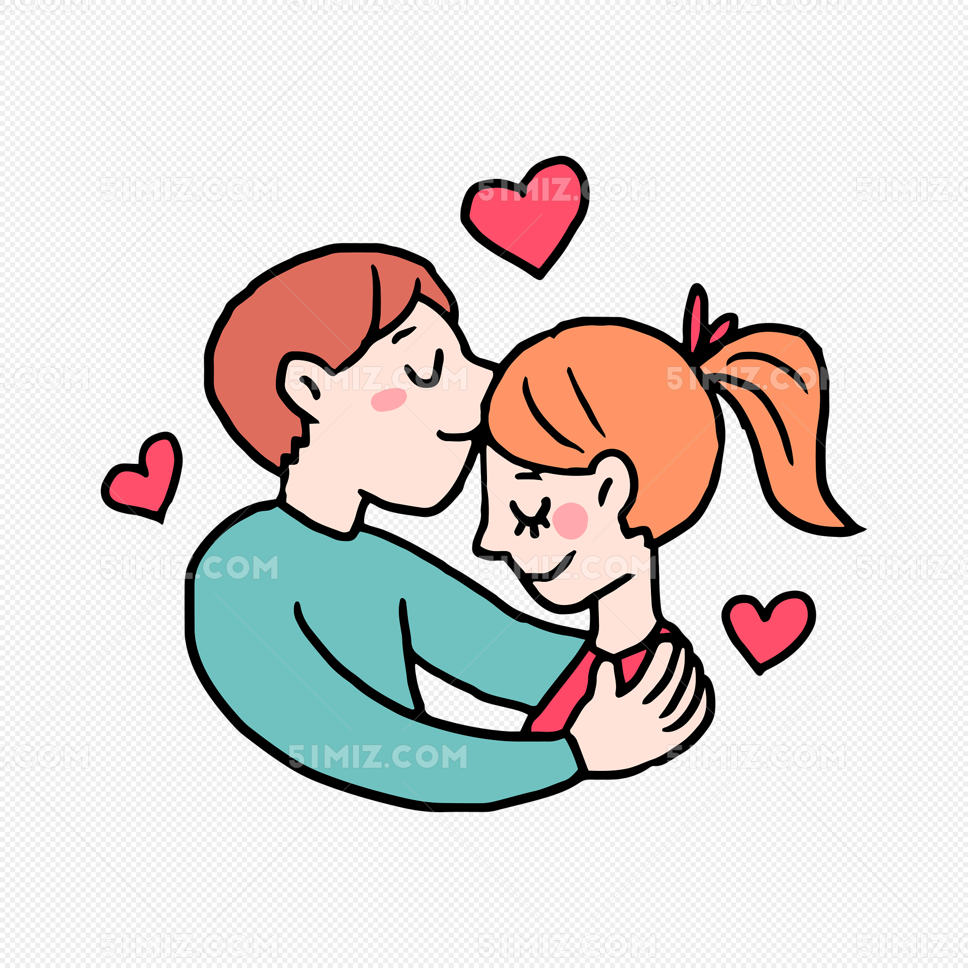520情人节情侣拥抱表白在一起卡通插画图片-千库网