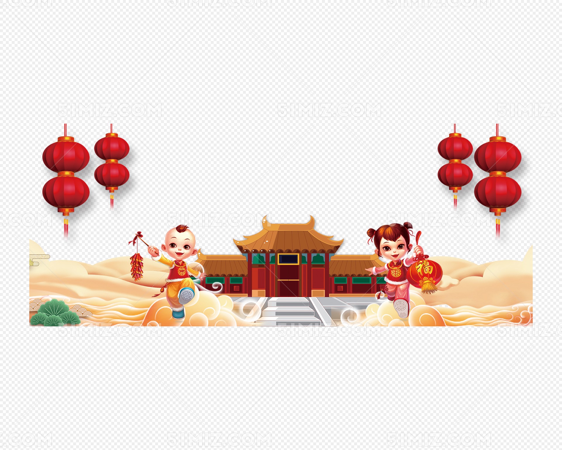 新年春节过节欢庆街道场景插画图片-千库网