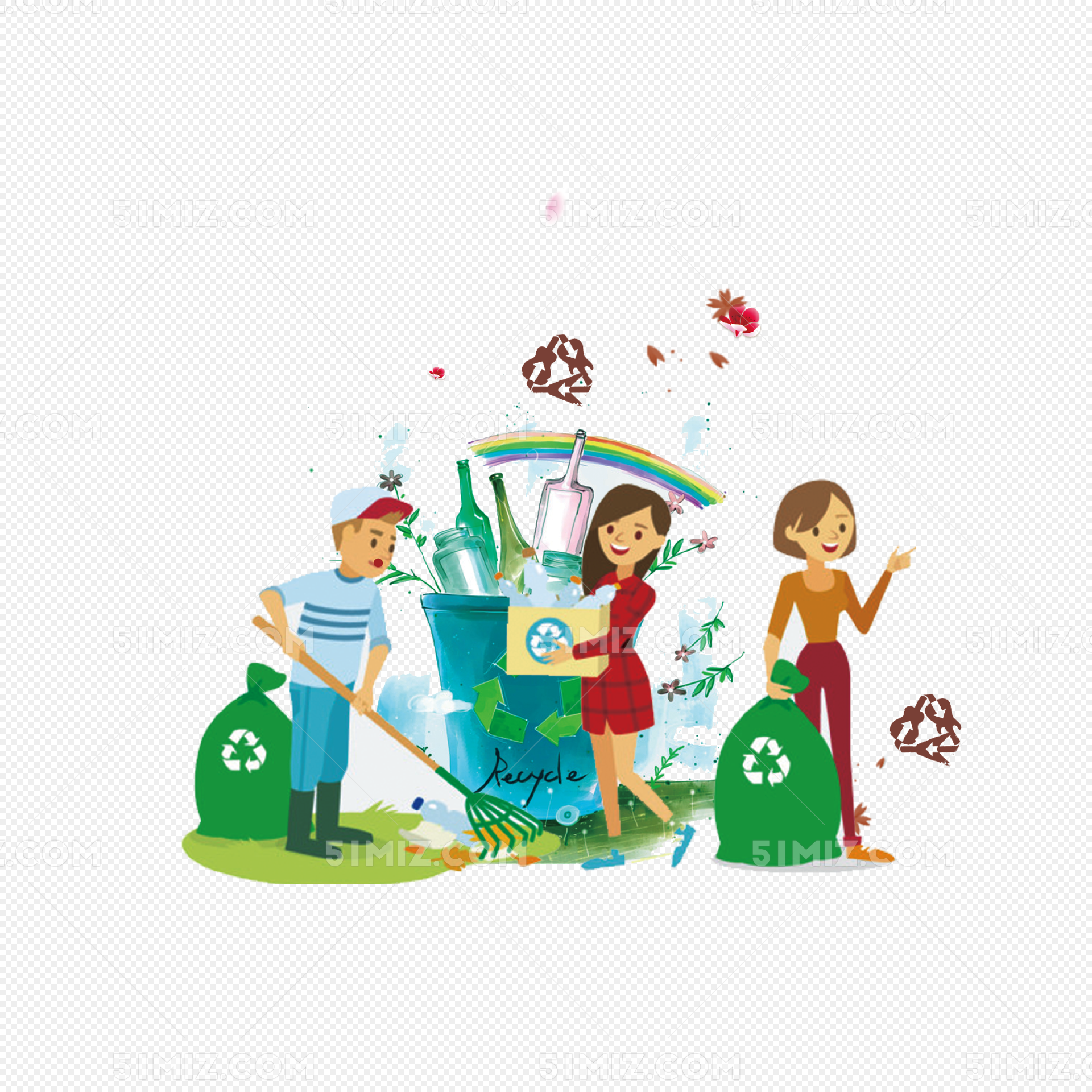 保护环境垃圾分类捡垃圾社会公益世界环境日插画图片-千库网