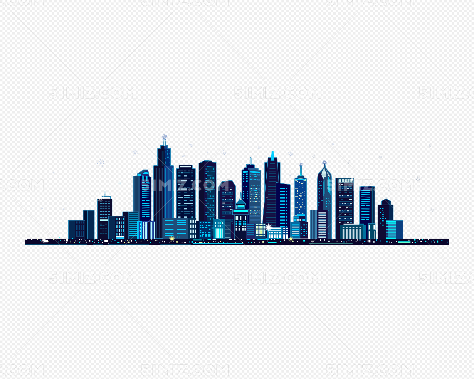 城市剪影三层蓝色都市建筑剪影矢量素材免费下载 - 觅知网
