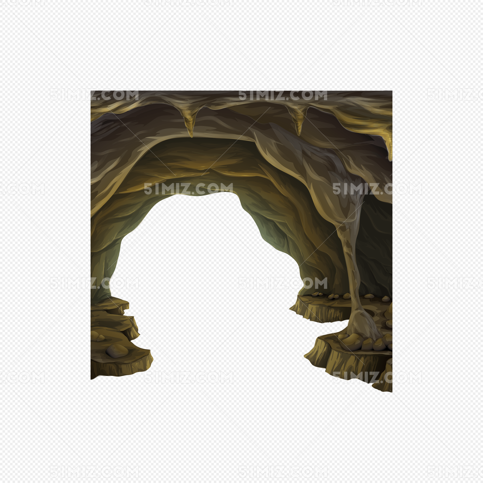 Jungle vector landscape. Cave landscape with an underground red river ...