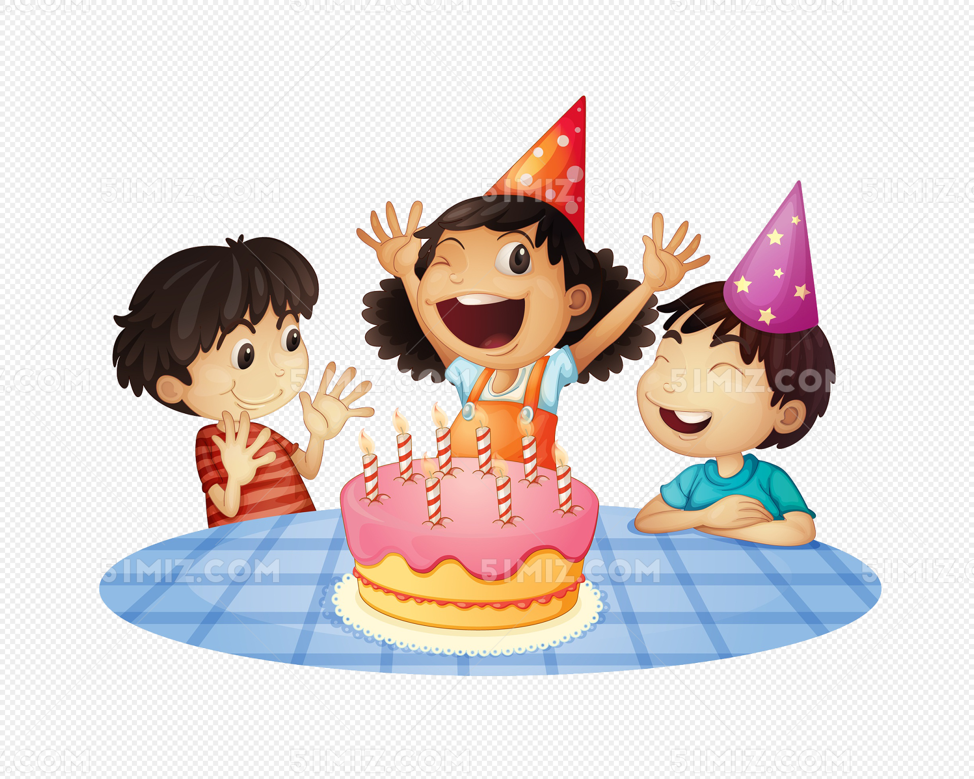 孩子们的生日派对和孩子们一起在蛋糕上吹蜡烛照片摄影图片_ID:416341947-Veer图库
