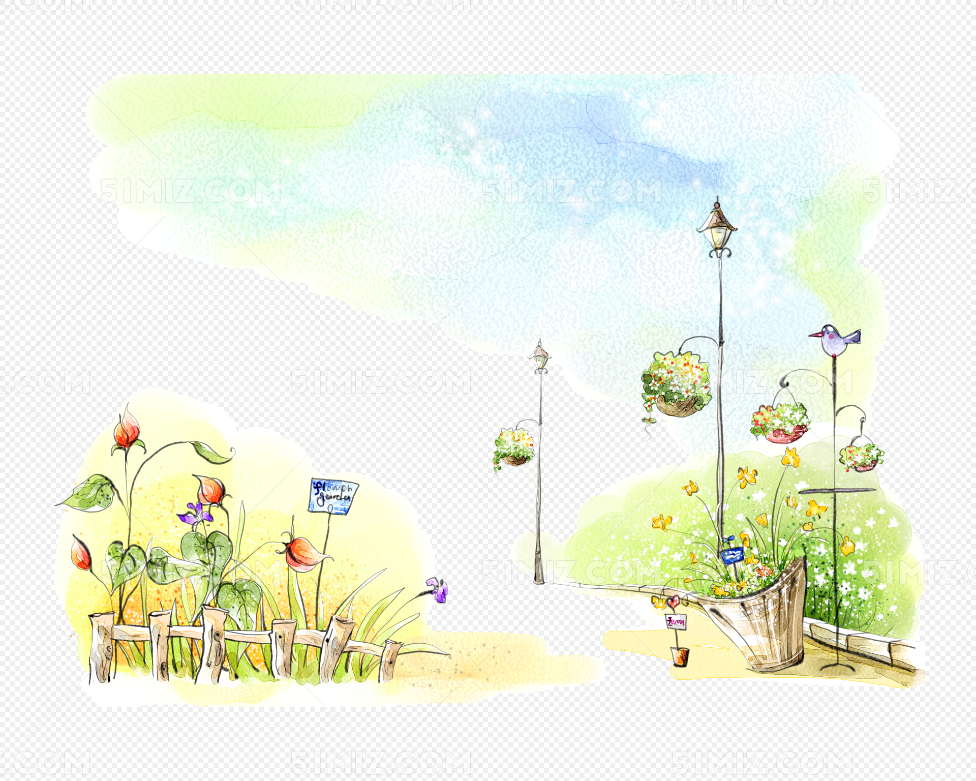 手绘水彩小清新花园背景图图片素材免费下载 觅知网