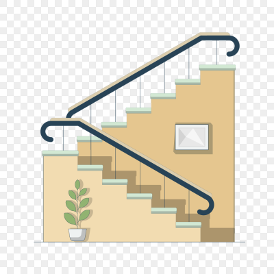 卡通房屋楼梯和绿植