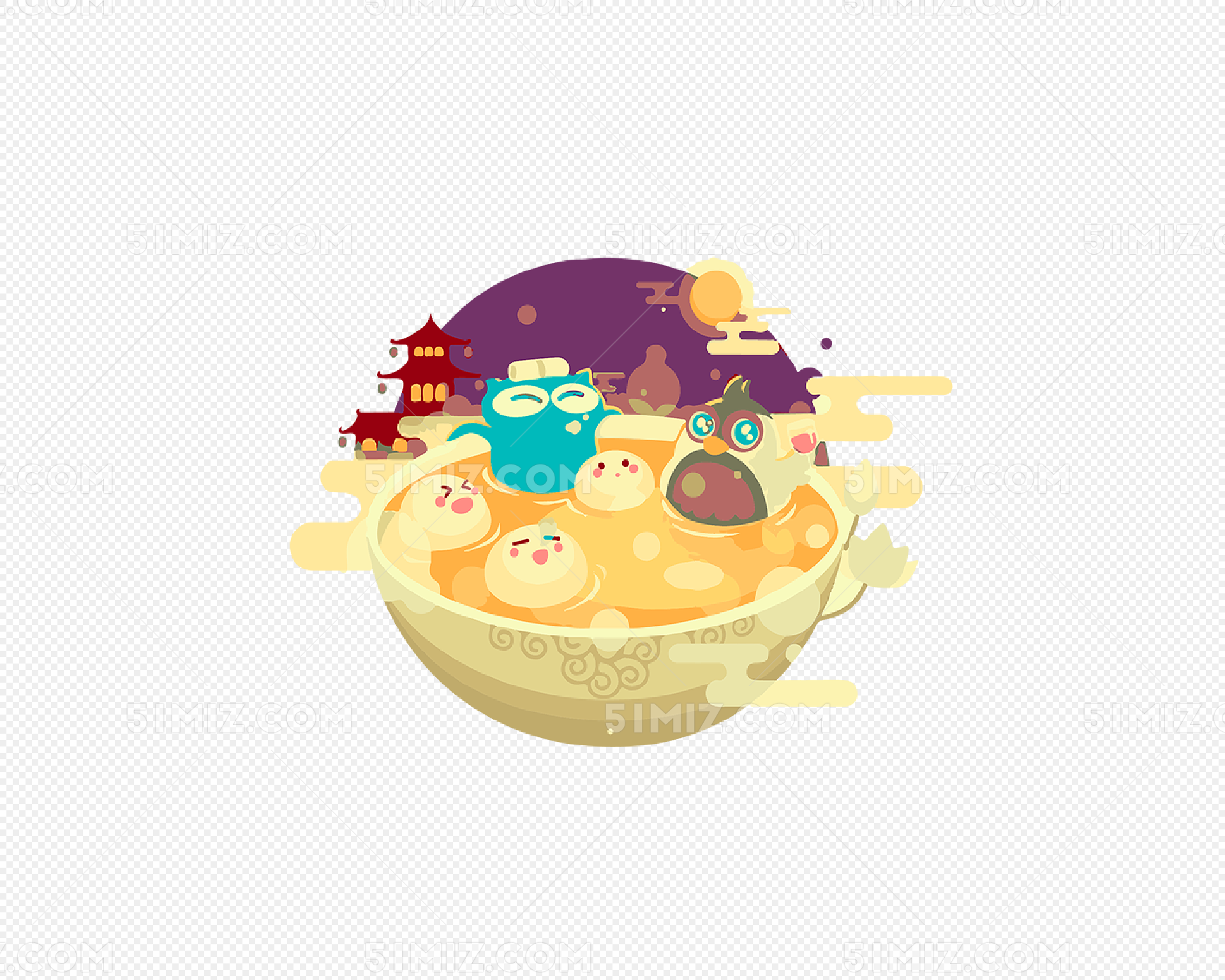 元宵节的可爱汤圆插画图片-千库网
