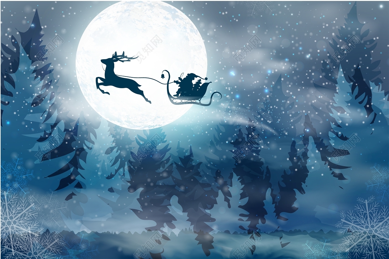 Images Deer Stars Christmas Sled Santa Claus Sky Moon Flight night