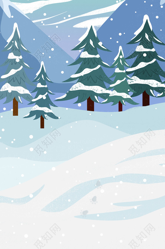 手绘卡通树木雪地小寒大寒冬天海报背景素材