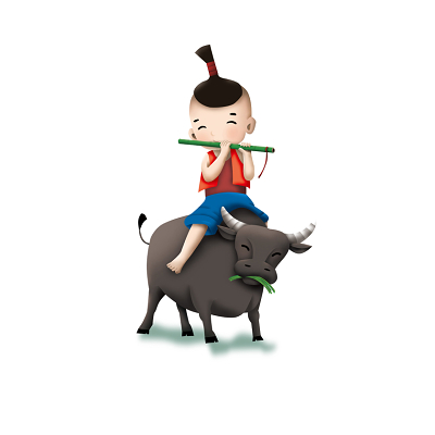 牧童骑牛吹笛简笔画图片