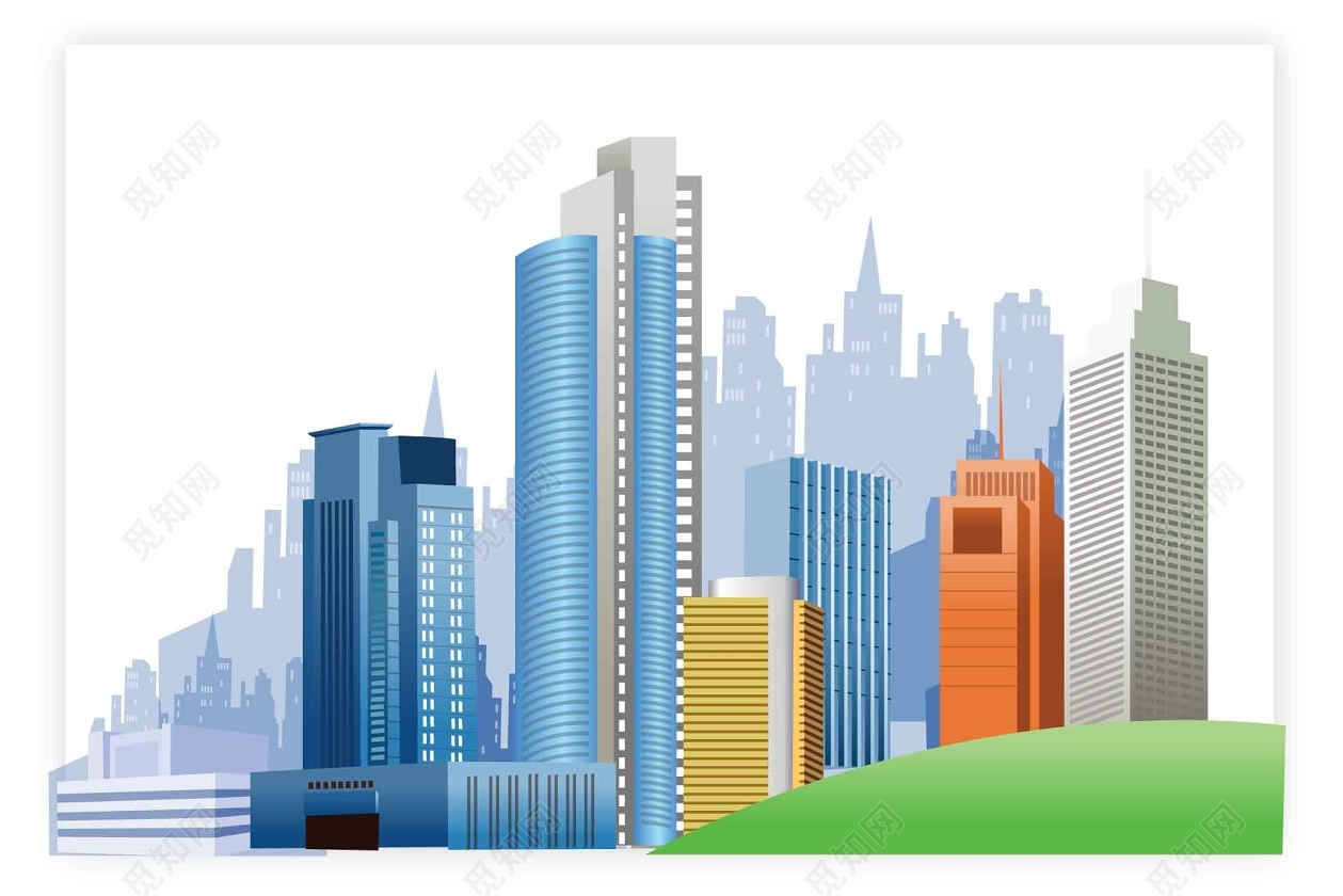 城市建筑彩色插画矢量素材免费下载 - 觅知网