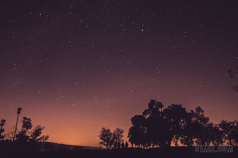 彩色自然星空绚丽夜空星星下的树林自然夜晚天空背景图片免费下载 觅知网