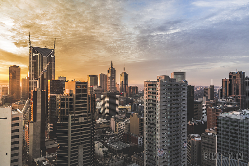 黄色天空建筑商业现代城市景观俯瞰背景图片免费下载 觅知网