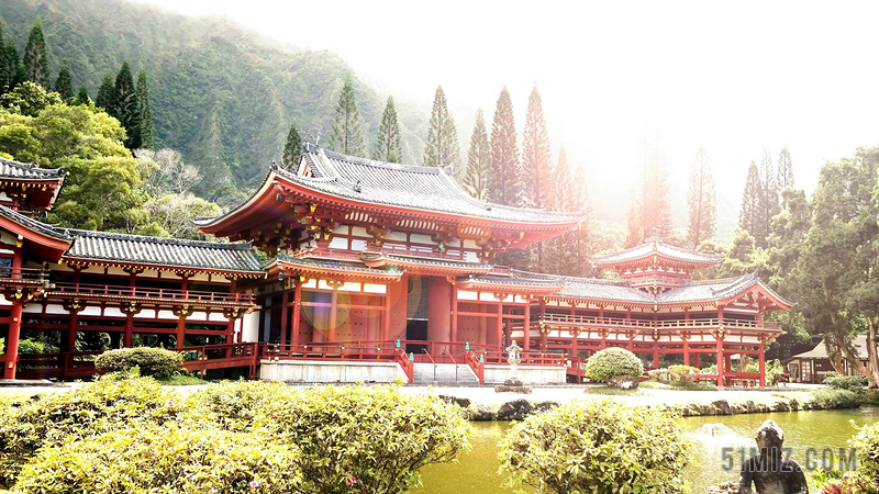 红色建筑景观景点著名历史日本宫殿宫廷古代古迹背景图片
