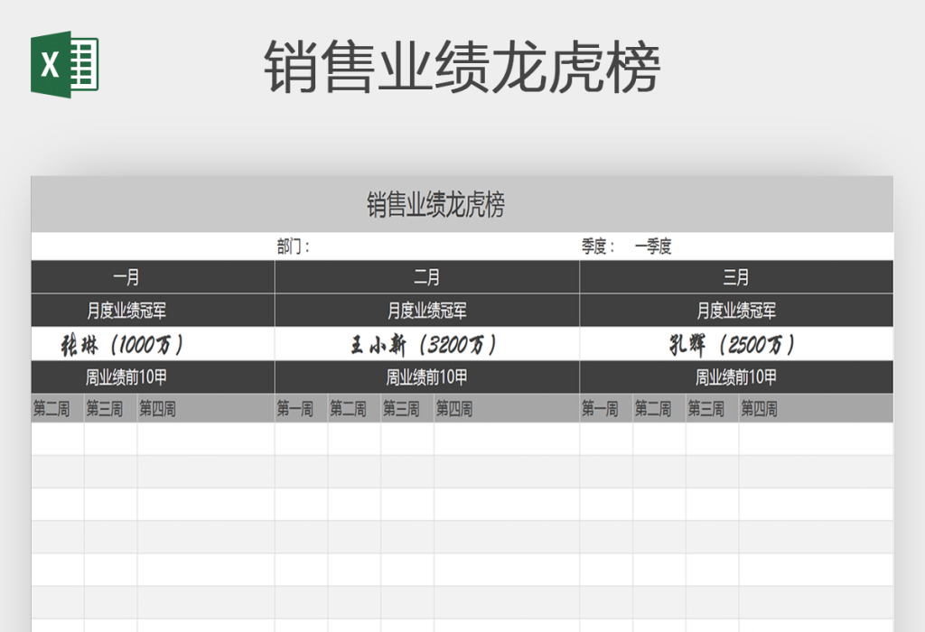 销售业绩龙虎榜excel表格下载 觅知网