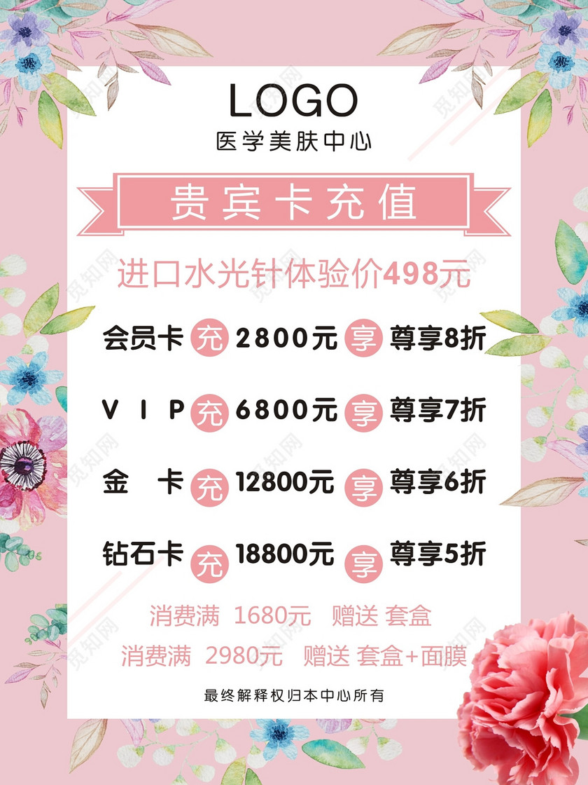 促销 美容院美容贵宾卡充值优惠活动海报