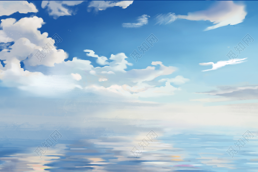 手绘太空蓝天白云自然风景原创插画背景素材免费下载 觅知网