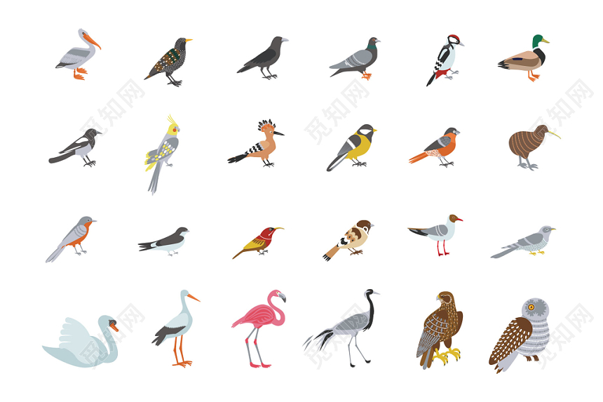 彩色鸟类动物卡通剪影素材免费下载 觅知网