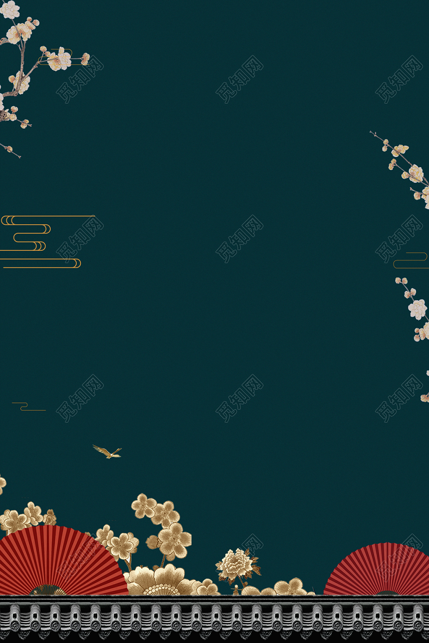 蓝色古风古典简约复古中国风海报花朵背景免费下载 觅知网