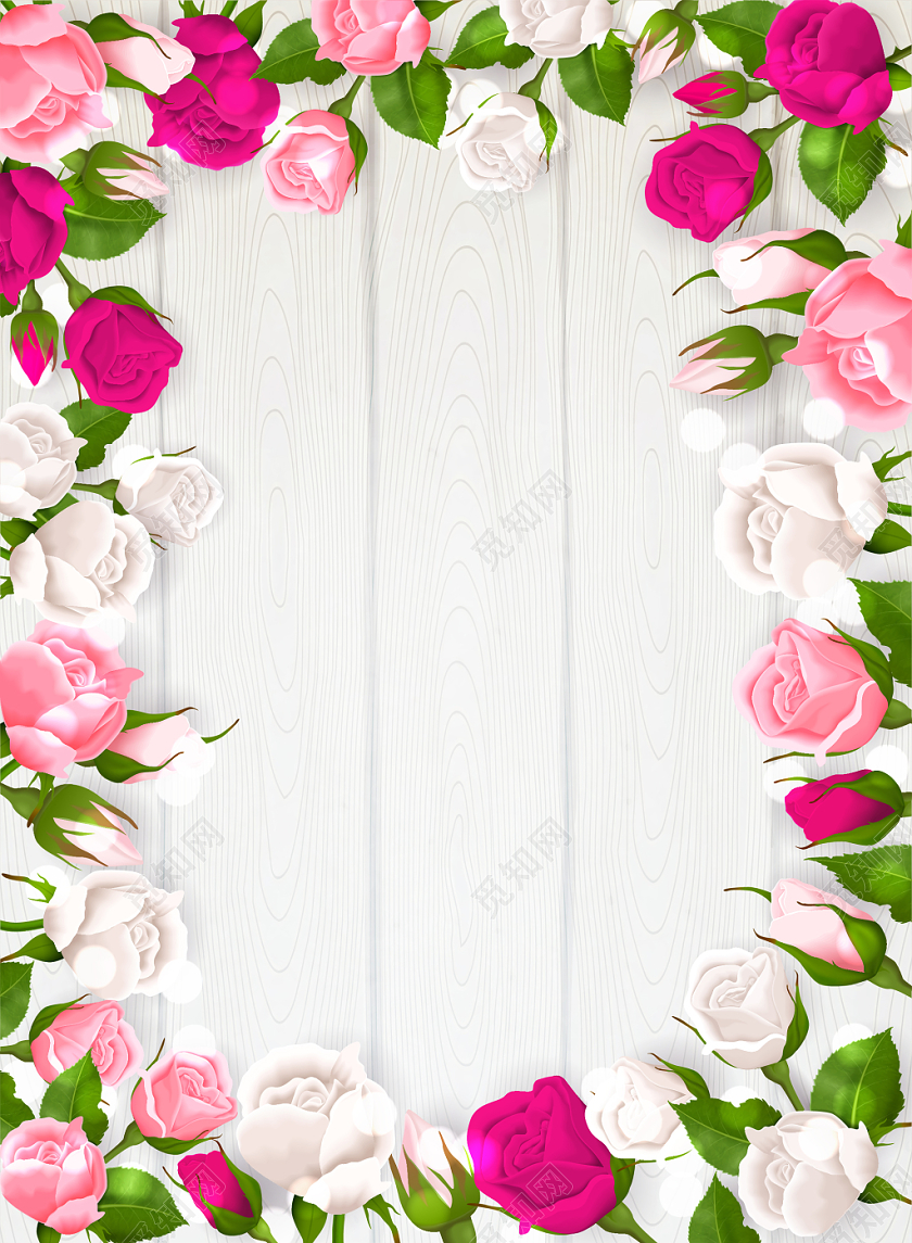 矢量玫瑰花边框木纹妇女节背景素材免费下载 觅知网