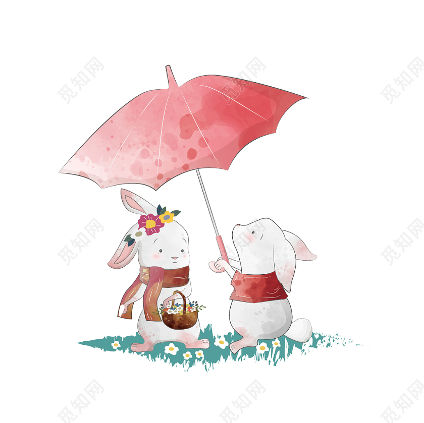 卡通手绘复活节兔子撑伞矢量素材免费下载 觅知网