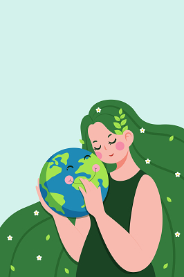 绿色卡通手绘地球母亲健康日促销海报banner背景素材