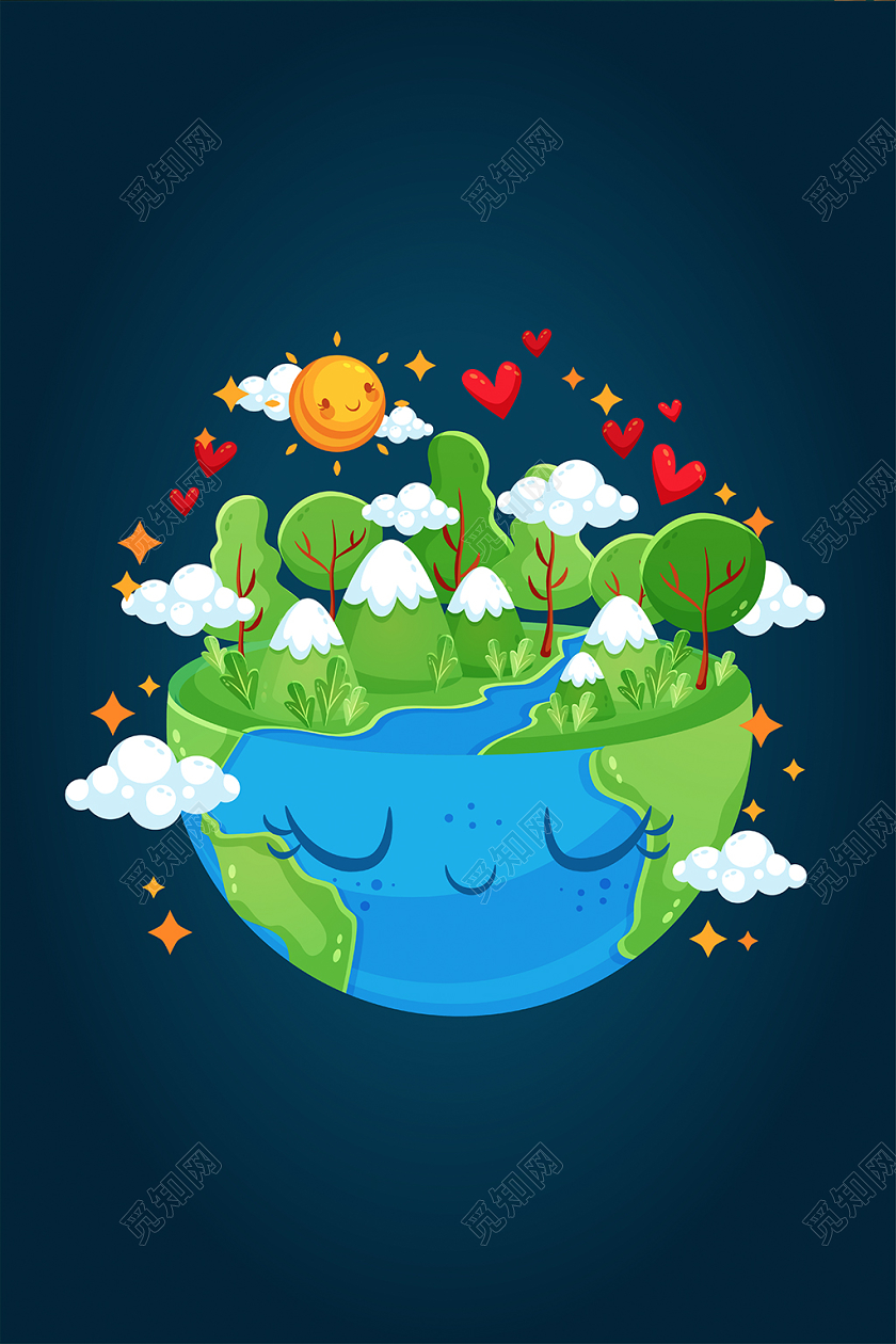 蓝色卡通手绘可爱地球之家地球日环保爱海报背景免费下载 觅知网