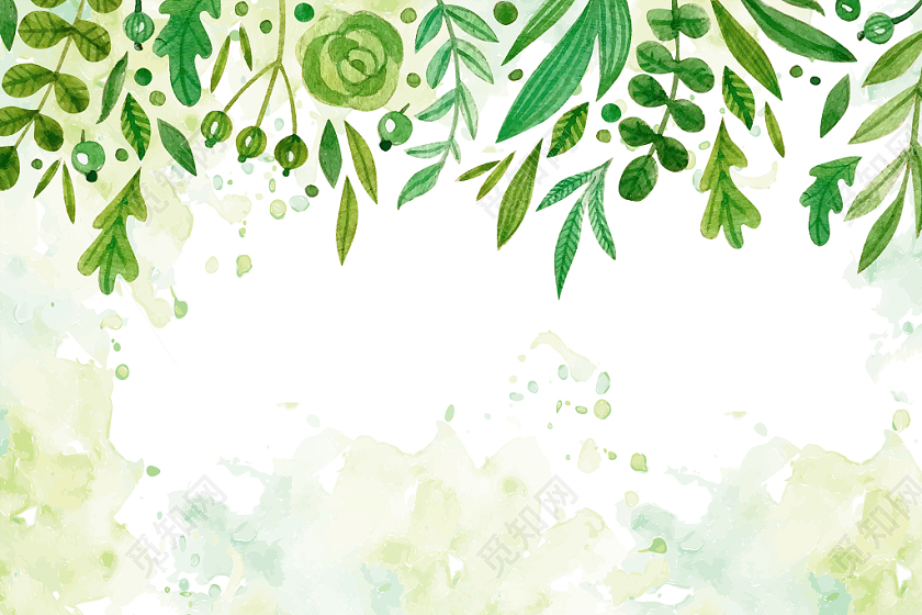 绿色清新手绘水彩自然植物绿叶装饰春天背景素材免费下载 觅知网