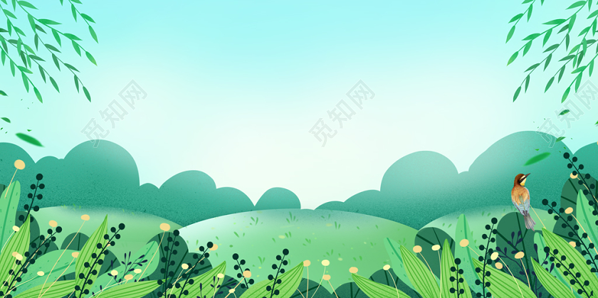 绿色小清新手绘自然插画风格春天花卉植物背景素材免费下载 觅知网