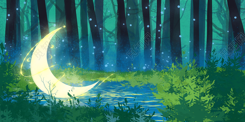 梦幻唯美手绘夏日夏天夜景月亮森林原创背景插画素材免费下载 觅知网 梦幻唯美手绘夏日夏天夜景月亮森林原创背景插画素材免费下载 觅知网