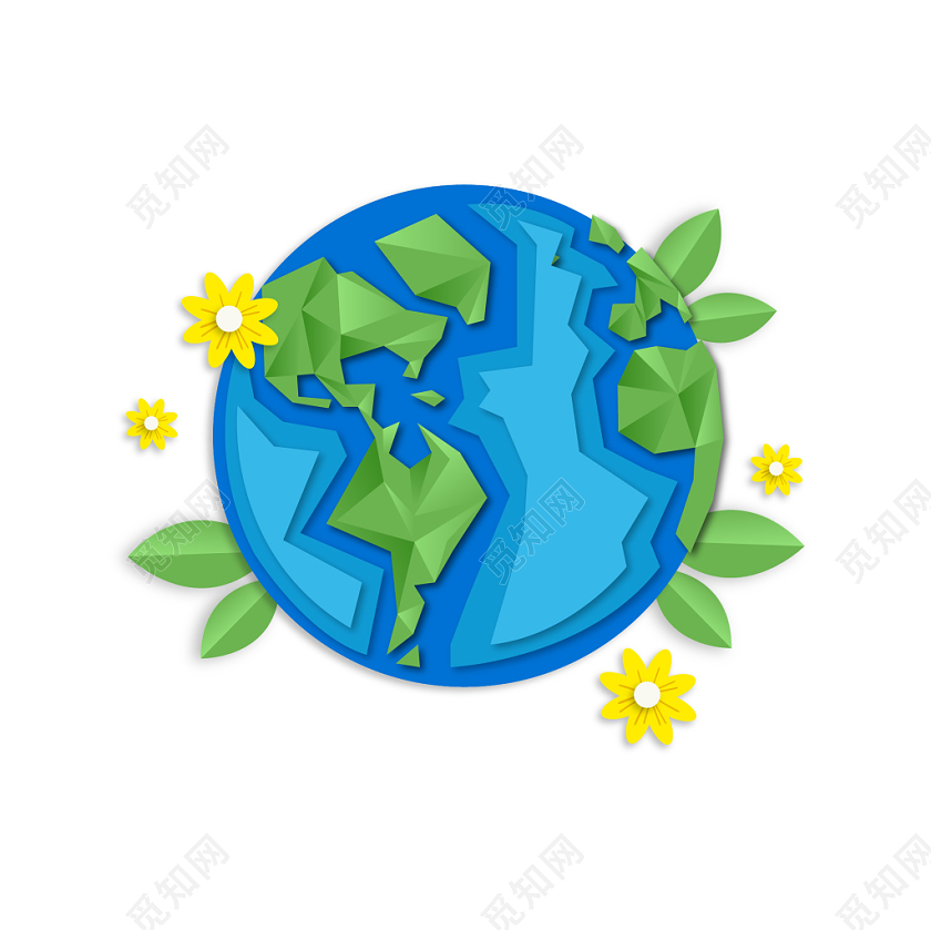 6月5日世界环境日元素创意剪纸风地球植物矢量素材免费下载 觅知网