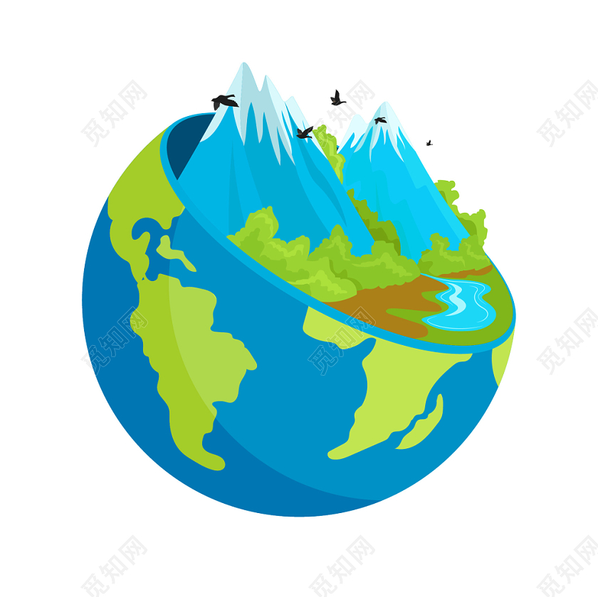 手绘6月5日世界环境日元素立体地球山峰矢量素材免费下载 觅知网