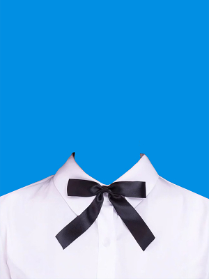 蓝色背景女士西装证件照模板白衬衫蝴蝶结png素材