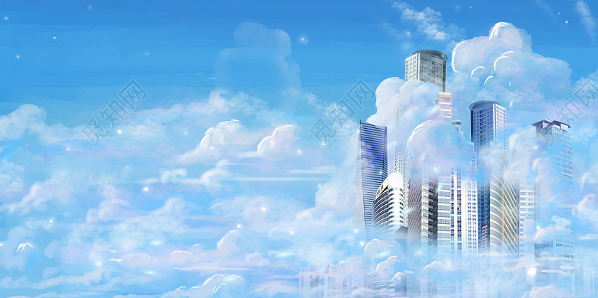 蓝色商务天空之城白云城市云雾海报背景免费下载 觅知网