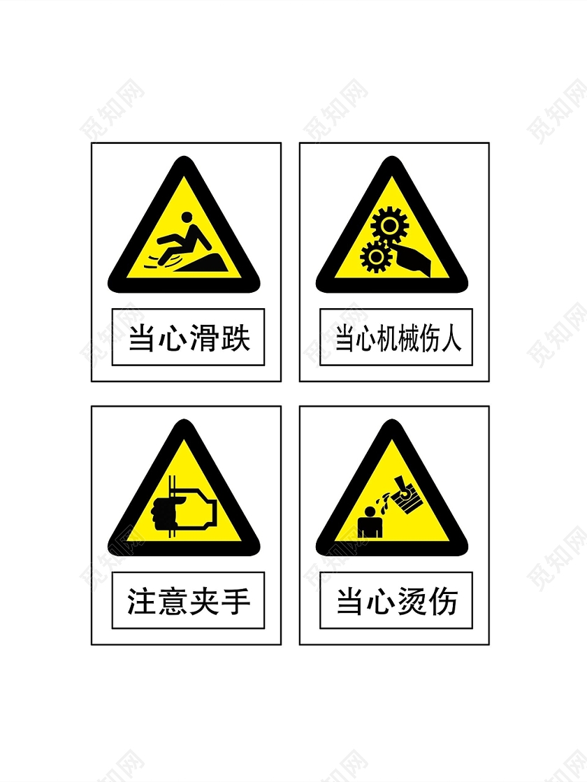 黄色简约标识牌当心滑跌当心烫伤警告标志png素材免费下载 觅知网