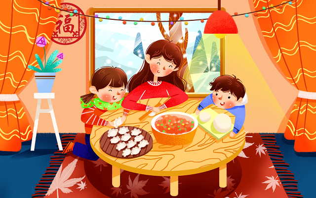 春节包饺子图片图画图片