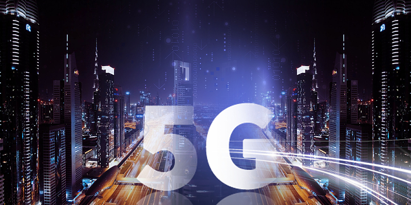 蓝色科技感5g城市5g时代5g科技展板背景