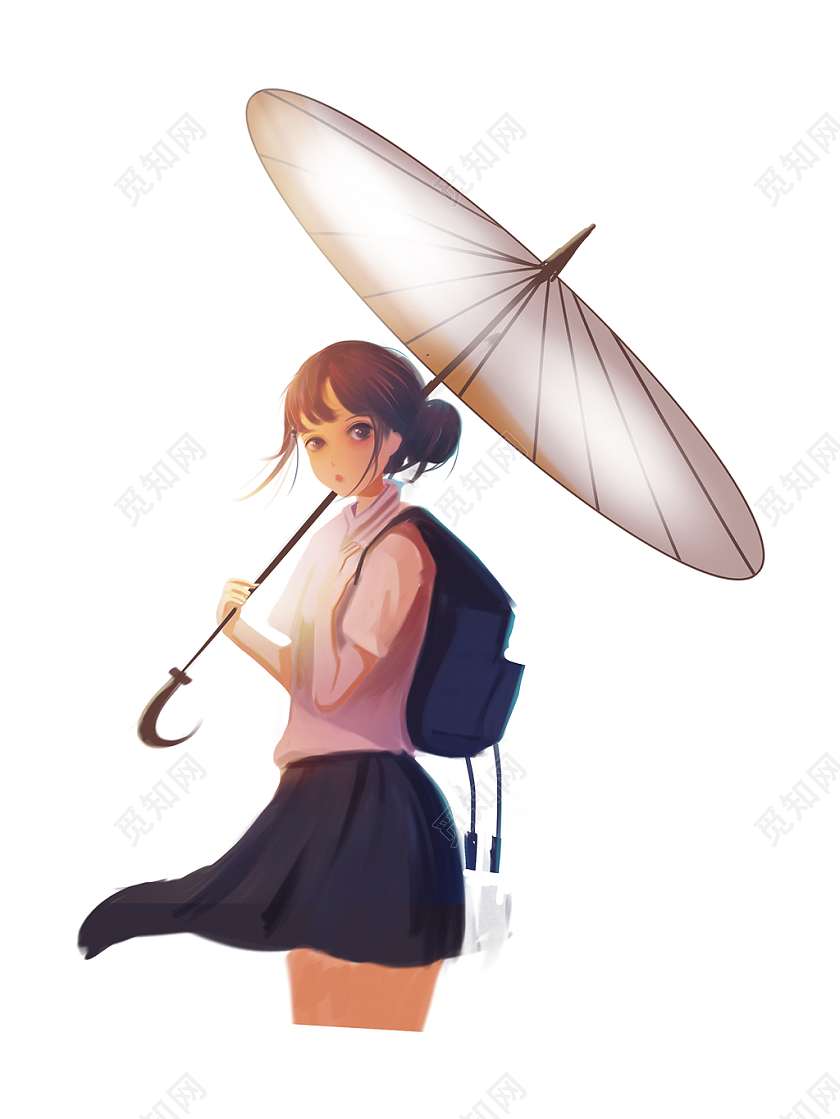 彩色手绘卡通撑伞女孩人物学生元素png素材免费下载 觅知网