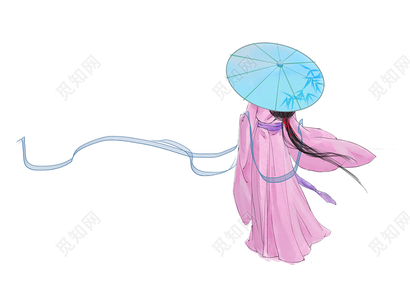 彩色手绘卡通古风古代女子人物撑伞元素png素材免费下载 觅知网