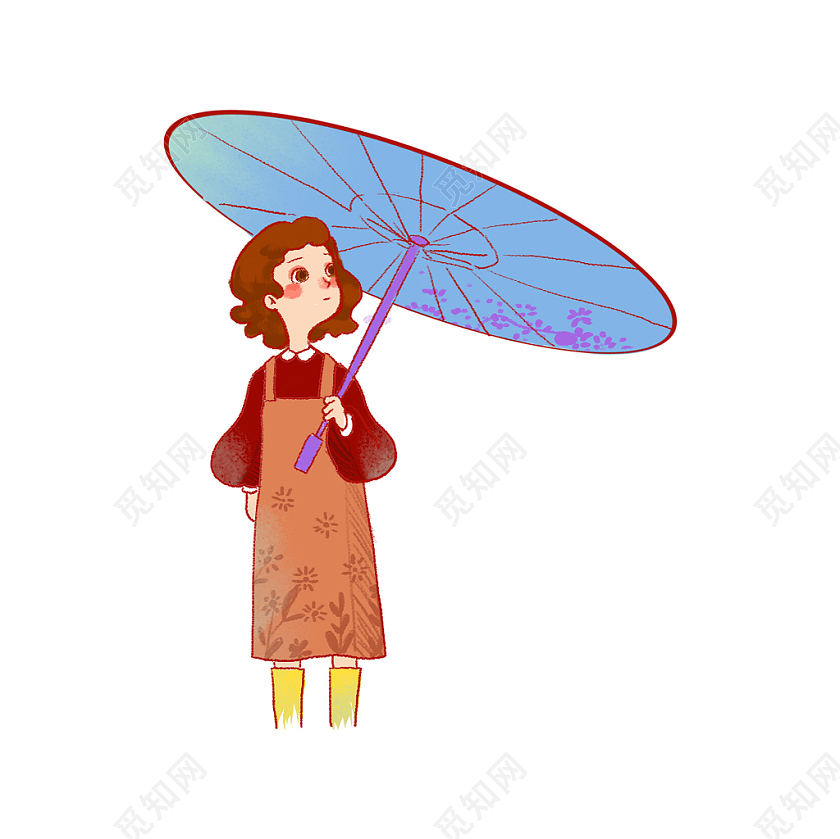 彩色手绘卡通小女孩撑伞油纸伞元素png素材免费下载 觅知网