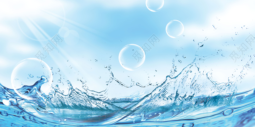 蓝色小清新水面水滴泡泡展板背景免费下载 觅知网