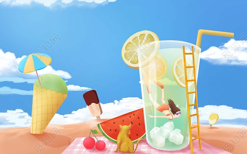 手绘卡通夏天夏季立夏饮品饮料海报夏天夏日立夏夏季背景插画图片素材免费下载 - 觅知网