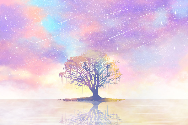 粉色系紫色梦幻天空唯美风景少女心星空流星唯美风景背景插画图片素材免费下载 觅知网