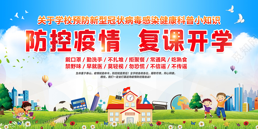 2020防控疫情复课开学校园防疫展板设计图片下载 - 觅知网